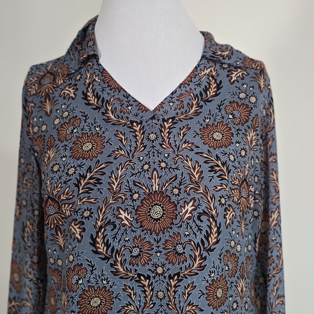 CAbi Long Sleeve Dress in Blue and Brown Pattern - Picture 3 of 8